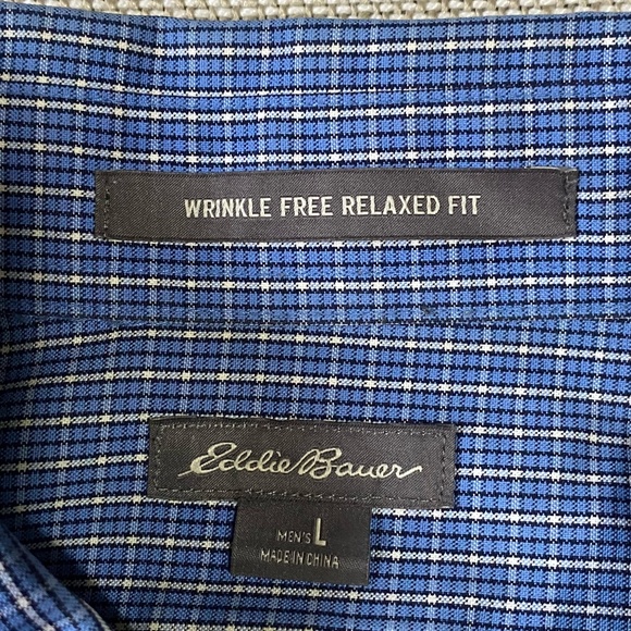 Eddie Bauer Mens Blue Cotton Lightweight Wrinkle Free Relaxed Fit Shirt- Sz-L - Picture 9 of 15